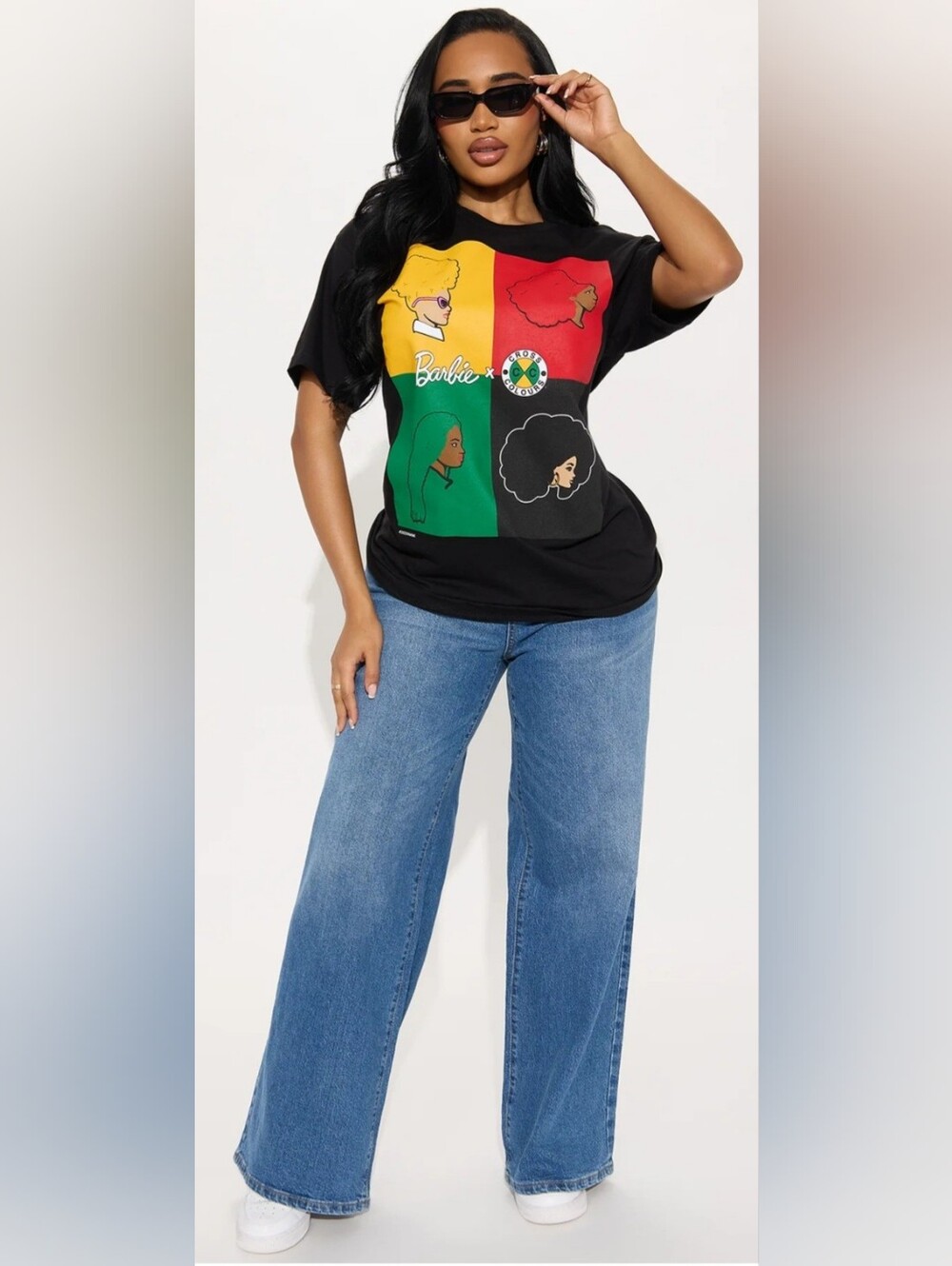 Barbie Black Tee with Yellow Red and Green Colorblock Graphic Nwot ✨Please Read
